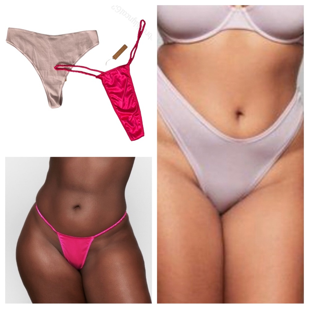 BUNDLE SKIMS Thong Pantie Cotton Dipped Thong Scrunchie Bundle Pink Purple Sz 4X